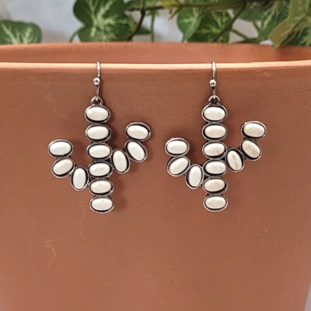 Western White Buffalo Colored Cactus Earrings New